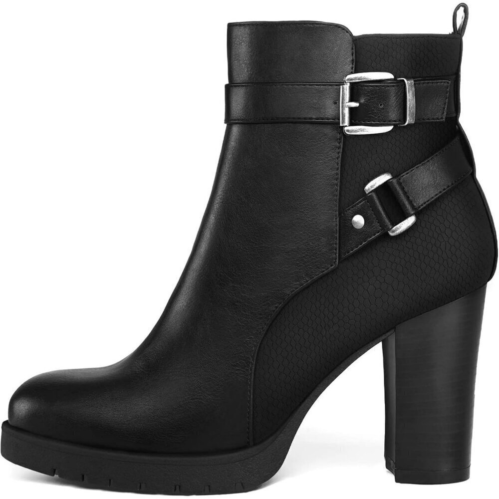 Women's Black Mysoft Ankle Boots Stacked Heel Zipper Wide Sizes Booties